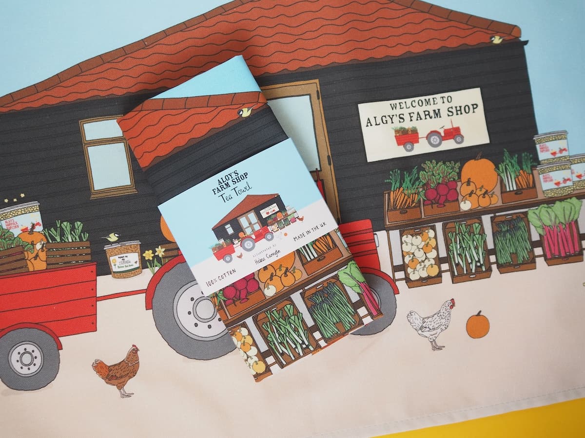 Algys Farm Shop custom tea towel design