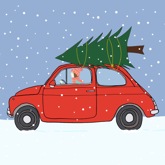 Christmas car illustration