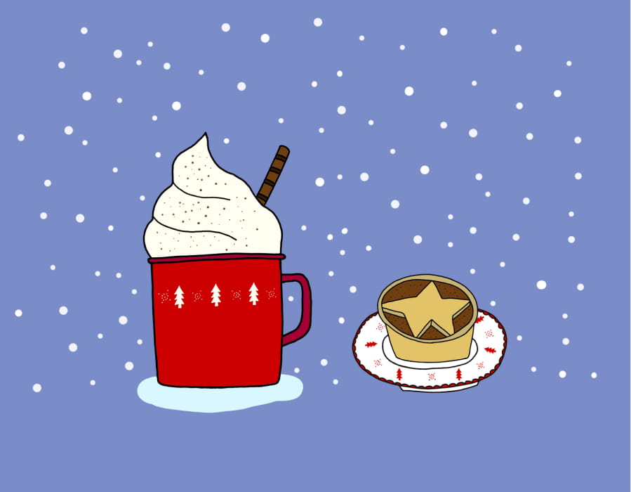 Hot chocolate and mince pie illustration