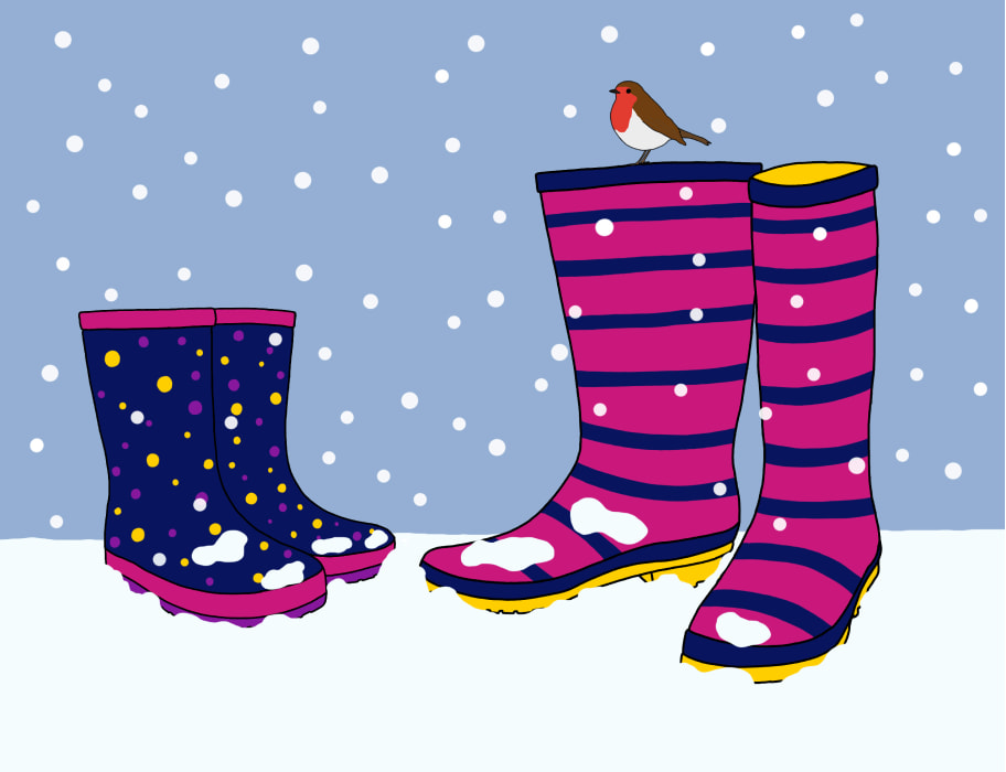 Snowy wellies illustration