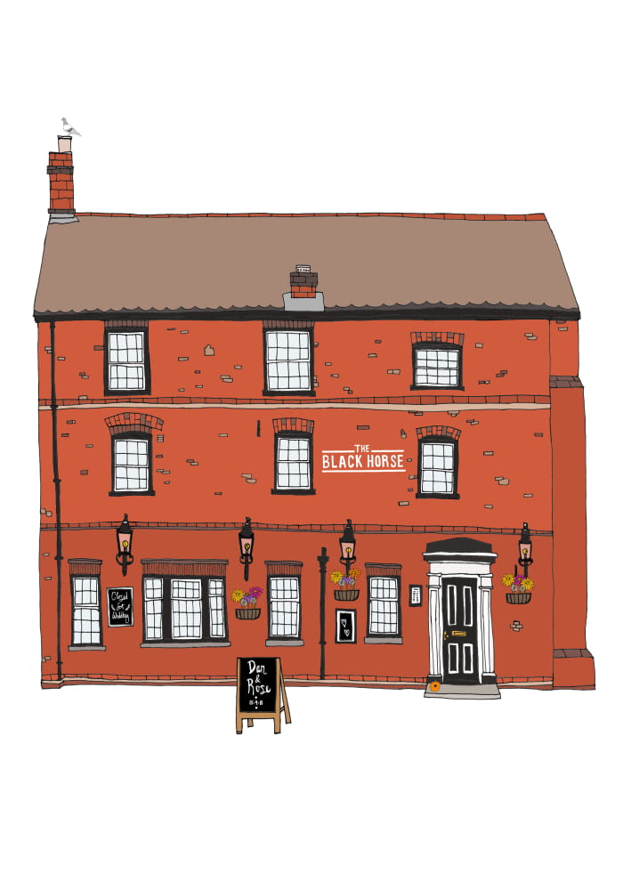 The Black Horse local Norwich pub illustration